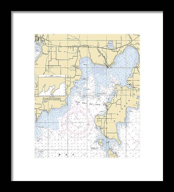 Big Bay De Noc-lake Michigan Nautical Chart - Framed Print