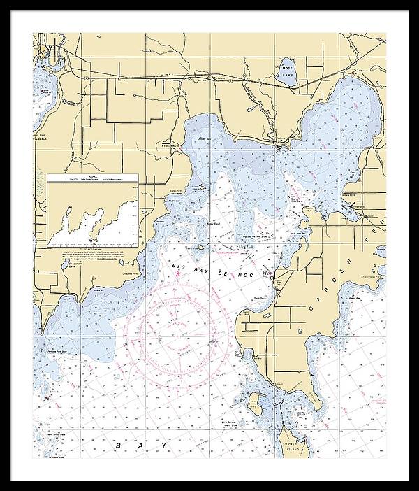 Big Bay De Noc-lake Michigan Nautical Chart - Framed Print