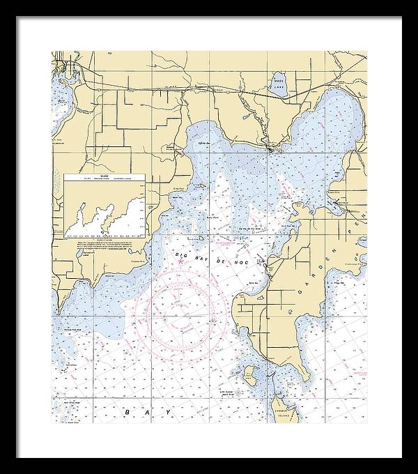 Big Bay De Noc-lake Michigan Nautical Chart - Framed Print