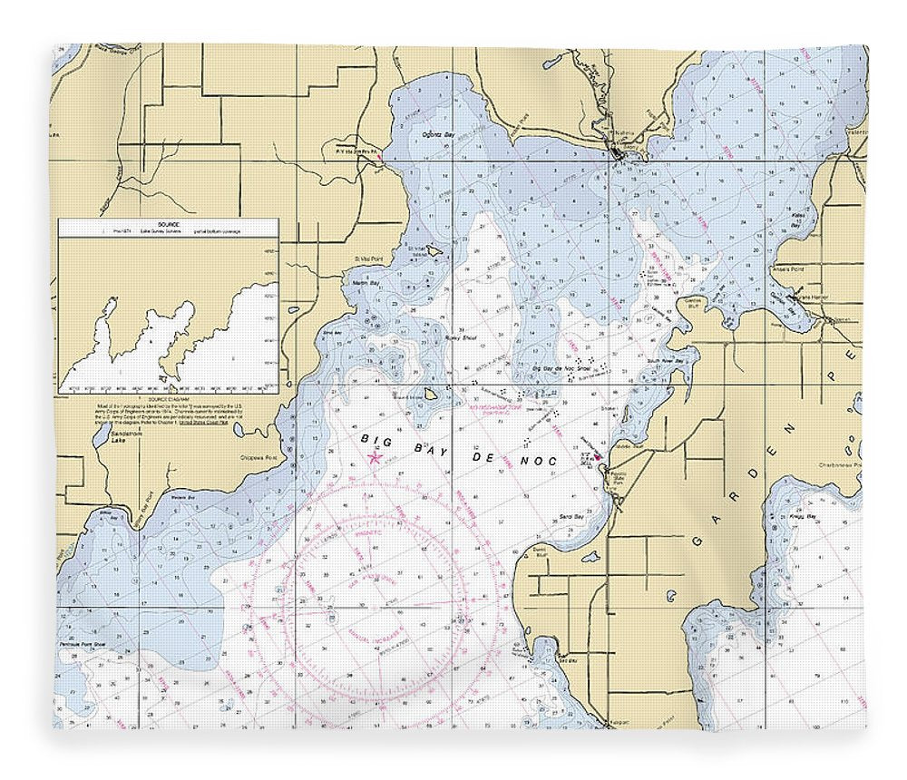 Big Bay De Noc Lake Michigan Nautical Chart Blanket