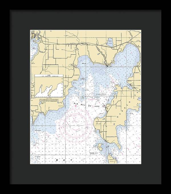 Big Bay De Noc-lake Michigan Nautical Chart - Framed Print