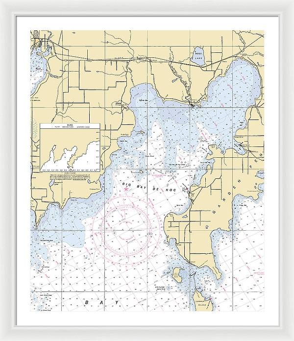 Big Bay De Noc-lake Michigan Nautical Chart - Framed Print