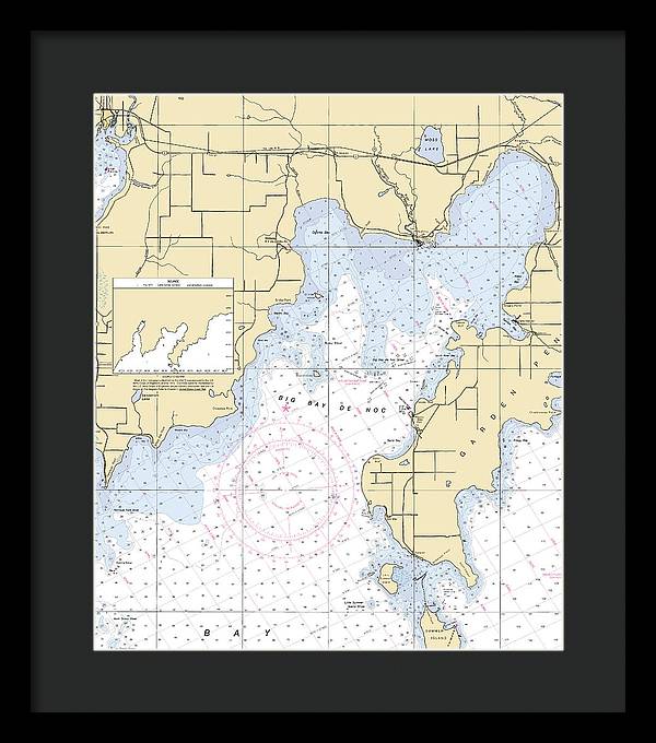 Big Bay De Noc-lake Michigan Nautical Chart - Framed Print