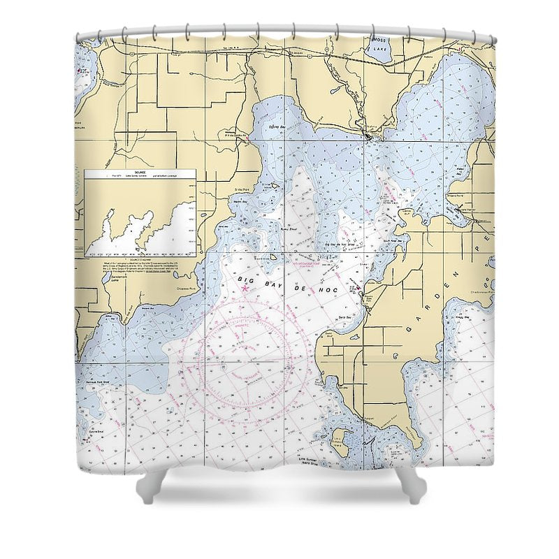 Big Bay De Noc Lake Michigan Nautical Chart Shower Curtain