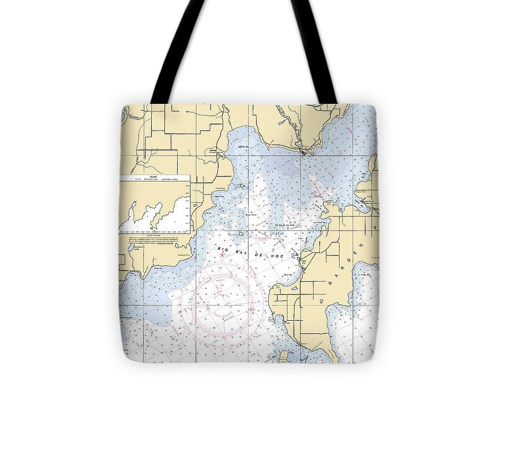 Big Bay De Noc Lake Michigan Nautical Chart Tote Bag