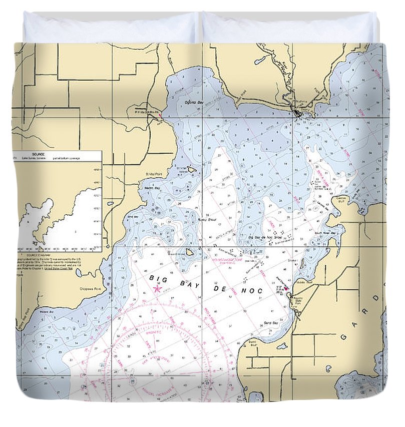 Big Bay De Noc Lake Michigan Nautical Chart Duvet Cover