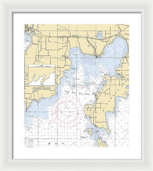 Big Bay De Noc-lake Michigan Nautical Chart - Framed Print