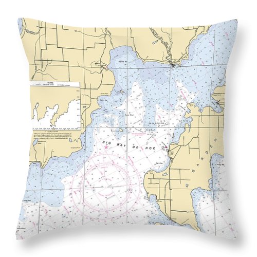 Big Bay De Noc-lake Michigan Nautical Chart - Throw Pillow