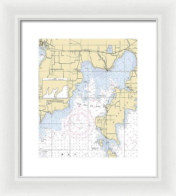 Big Bay De Noc-lake Michigan Nautical Chart - Framed Print