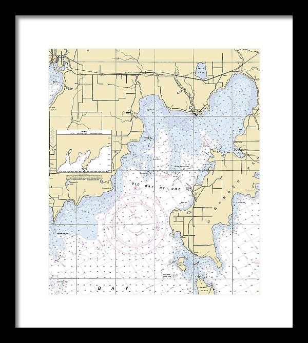 Big Bay De Noc-lake Michigan Nautical Chart - Framed Print