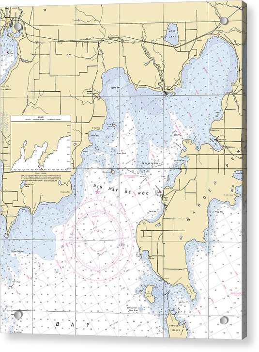 Big Bay De Noc-lake Michigan Nautical Chart - Acrylic Print