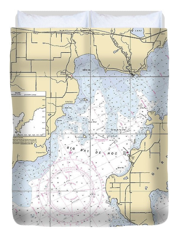 Big Bay De Noc-lake Michigan Nautical Chart - Duvet Cover