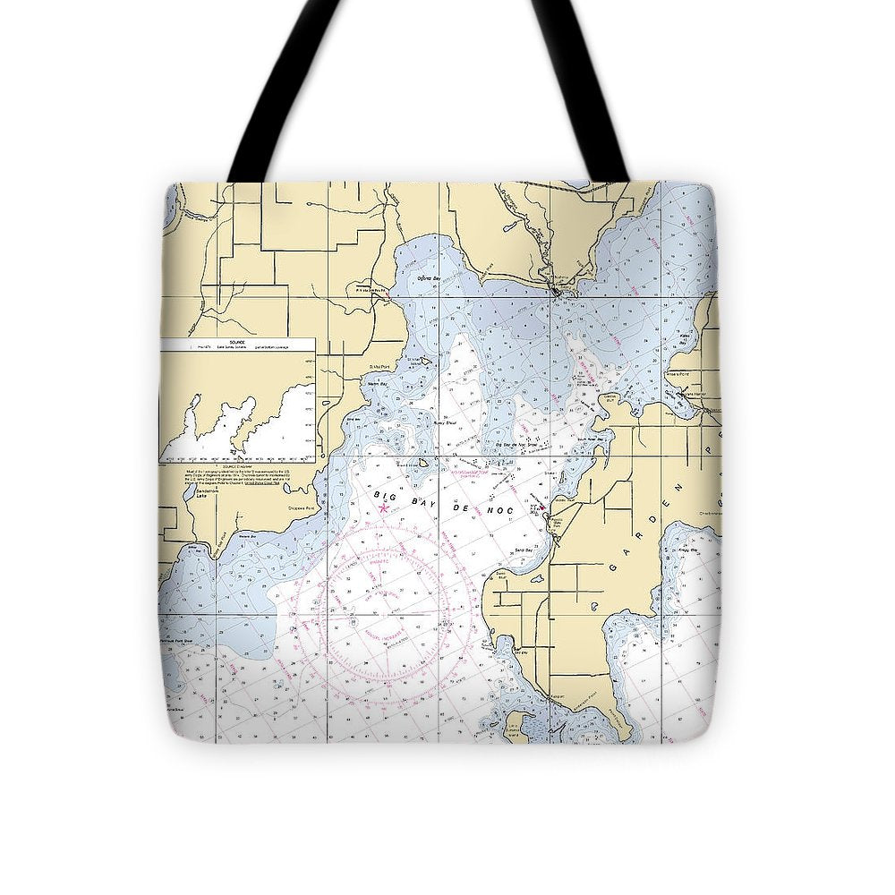 Big Bay De Noc-lake Michigan Nautical Chart - Tote Bag