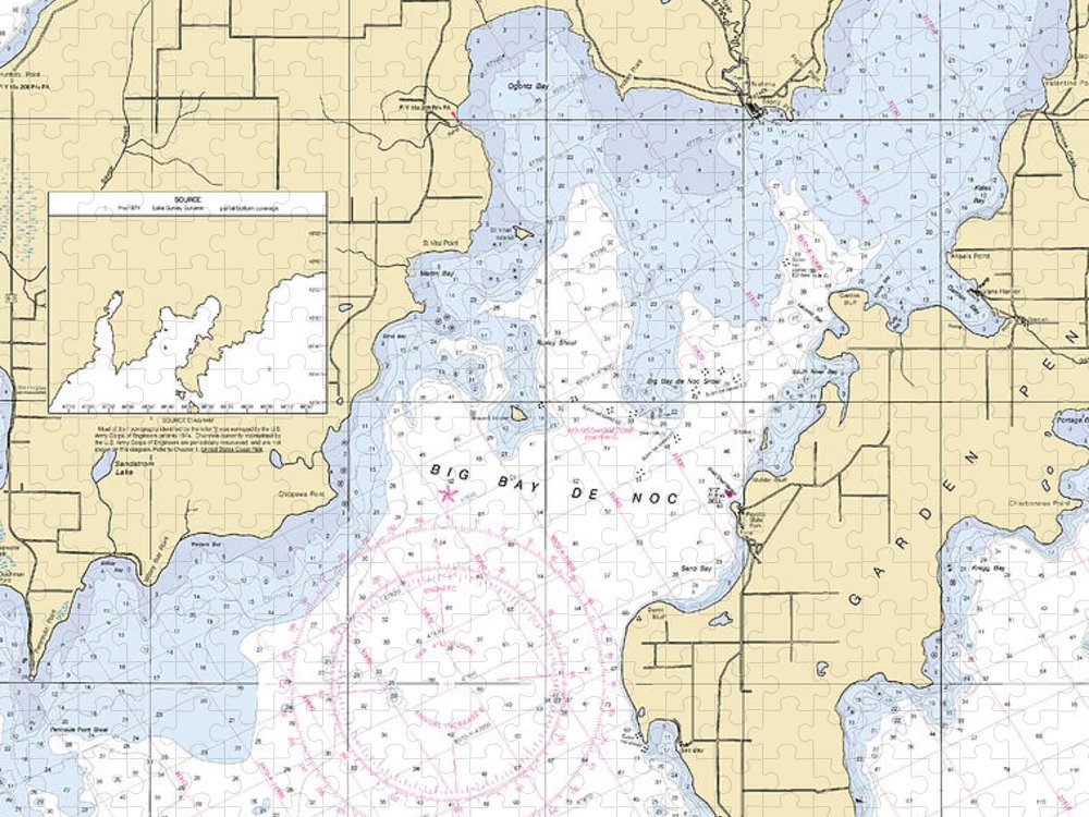 Big Bay De Noc Lake Michigan Nautical Chart Puzzle