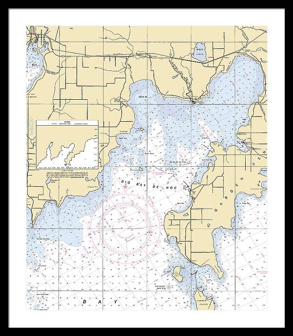 Big Bay De Noc-lake Michigan Nautical Chart - Framed Print