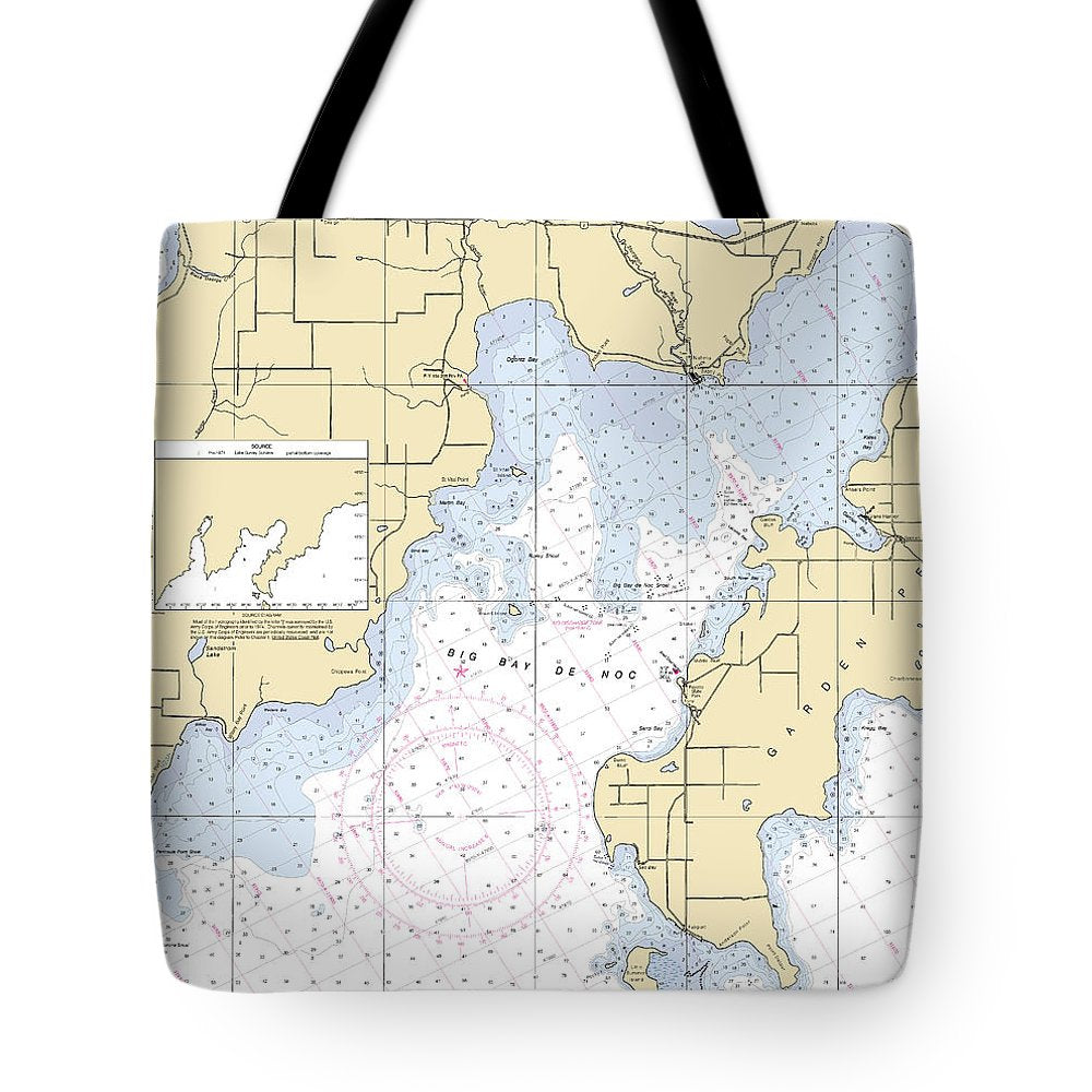 Big Bay De Noc-lake Michigan Nautical Chart - Tote Bag