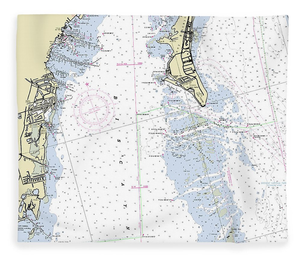 Biscayne Bay Florida Nautical Chart Blanket