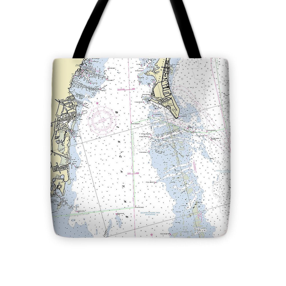 Biscayne Bay Florida Nautical Chart - Tote Bag