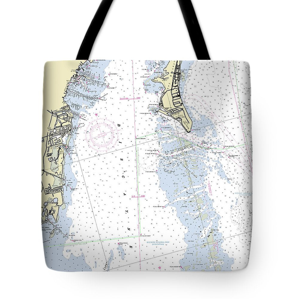 Biscayne Bay Florida Nautical Chart - Tote Bag