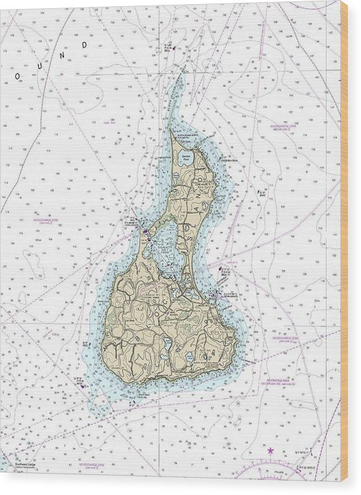 Block Island Rhode Island Nautical Chart Wood Print