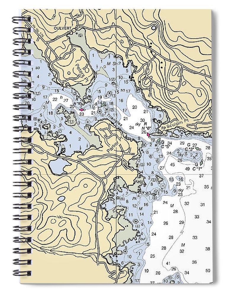 Blue Hill Harbor Maine Nautical Chart Spiral Notebook