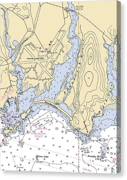 Bluff Point-Connecticut Nautical Chart Canvas Print