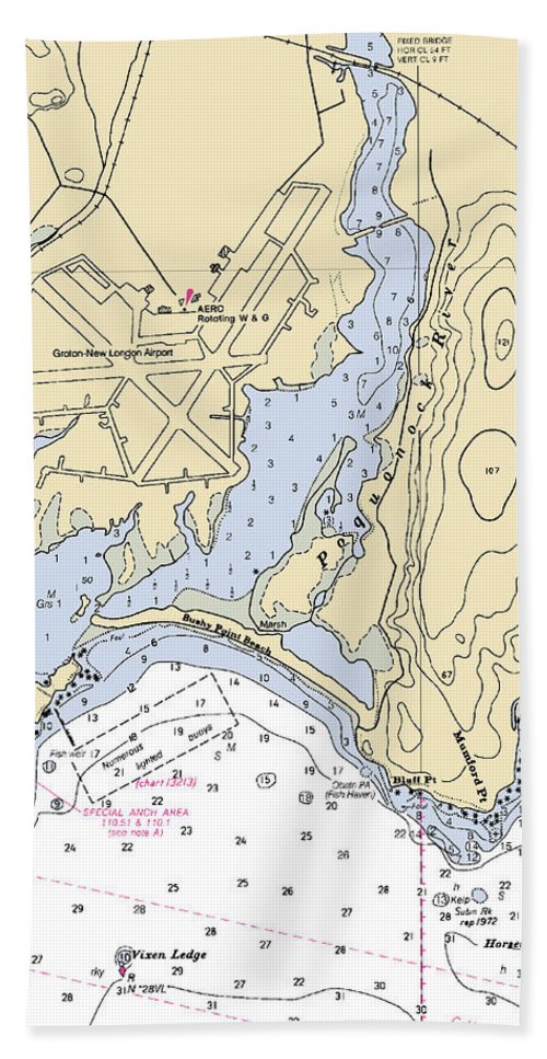 Bluff Point Connecticut Nautical Chart Bath Towel