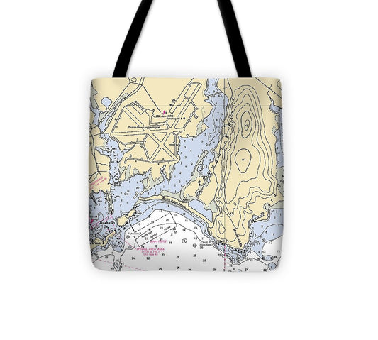 Bluff Point Connecticut Nautical Chart Tote Bag