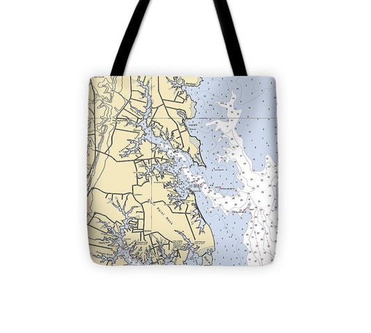 Bluff Point Neck Virginia Nautical Chart Tote Bag