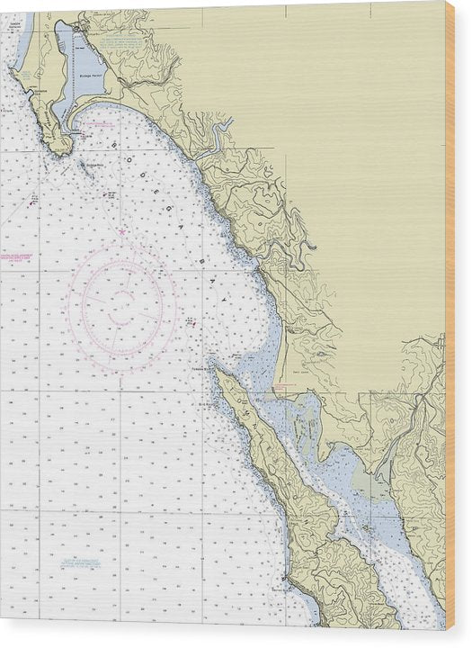 Bodega Bay California Nautical Chart Wood Print