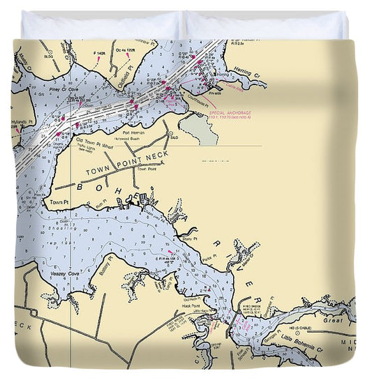 Bohemia River Maryland Nautical Chart Duvet Cover