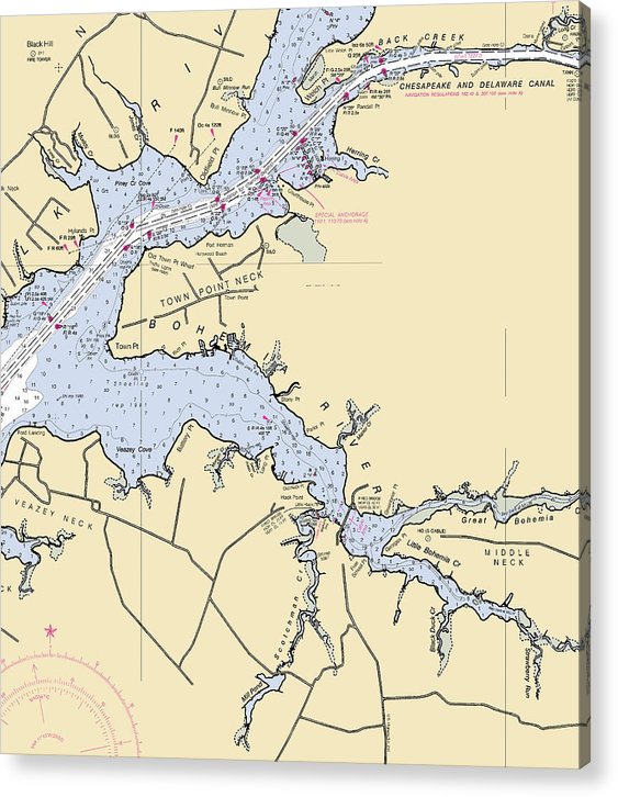 Bohemia River Maryland Nautical Chart - Acrylic Print – 7" x 8" – Acrylic Nautical Chart Print by SeaKoast.