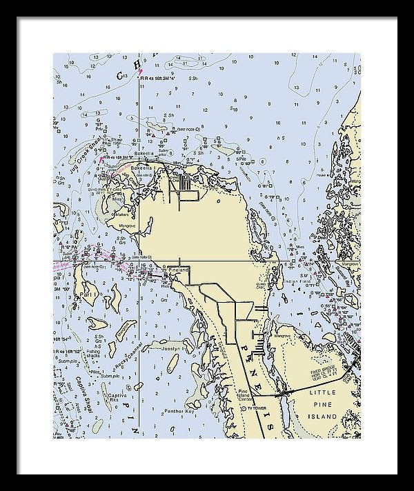 Bokeelia Florida Nautical Chart - Framed Print