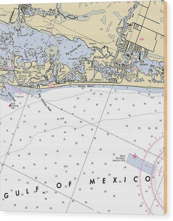 Bonita Beach-Florida Nautical Chart Wood Print