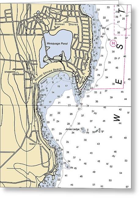 Bonnet Shores-rhode Island Nautical Chart - Greeting Card