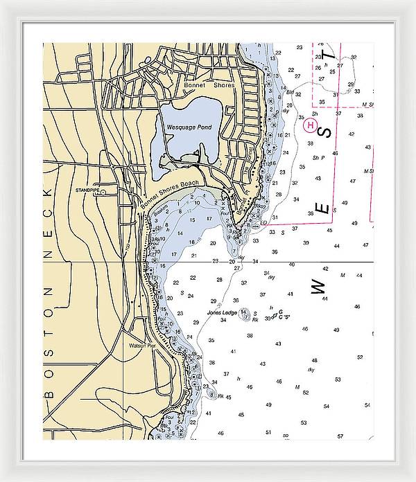 Bonnet Shores-rhode Island Nautical Chart - Framed Print