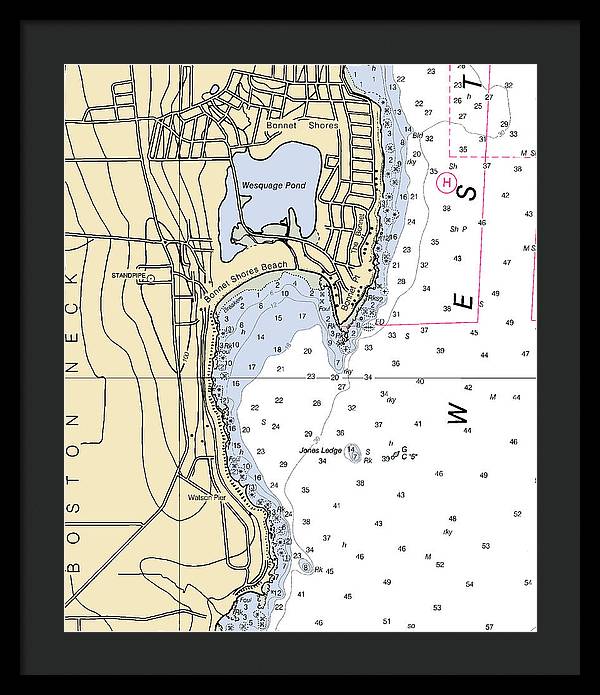 Bonnet Shores-rhode Island Nautical Chart - Framed Print