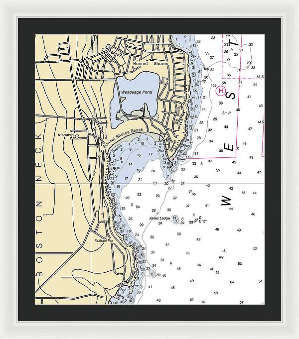 Bonnet Shores-rhode Island Nautical Chart - Framed Print