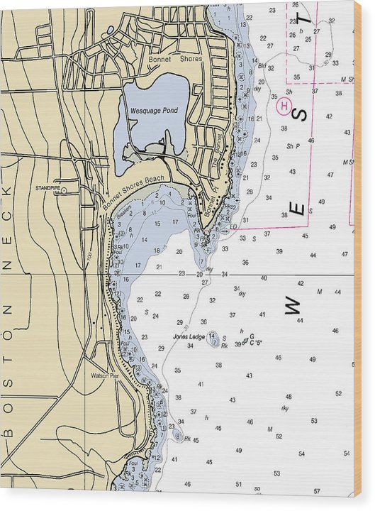 Bonnet Shores-Rhode Island Nautical Chart Wood Print