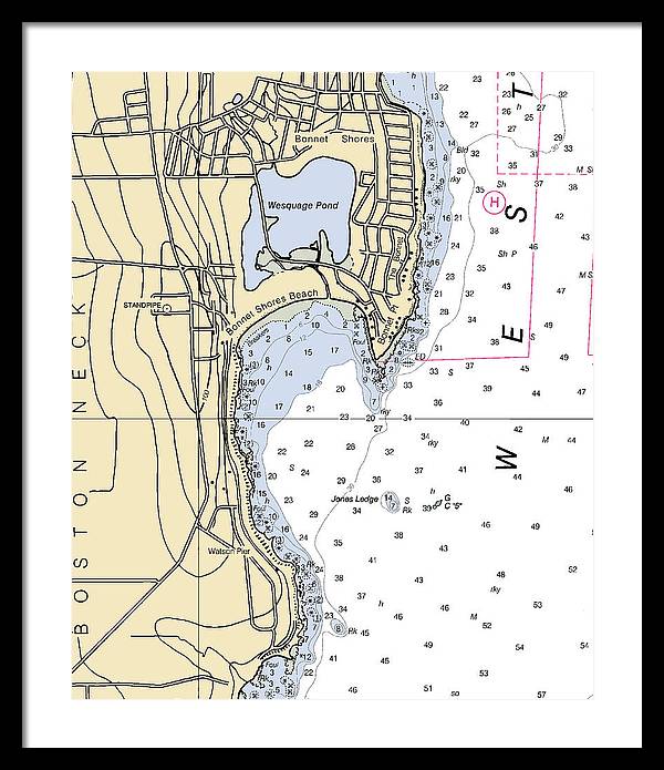 Bonnet Shores-rhode Island Nautical Chart - Framed Print