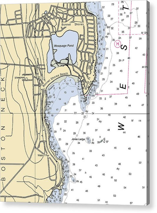 Bonnet Shores-Rhode Island Nautical Chart  Acrylic Print