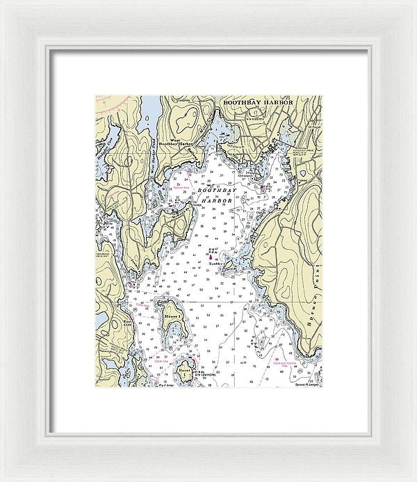 Boothbay Harbor Maine Nautical Chart - Framed Print