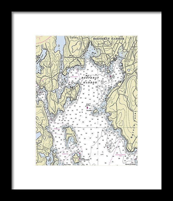 Boothbay Harbor Maine Nautical Chart - Framed Print