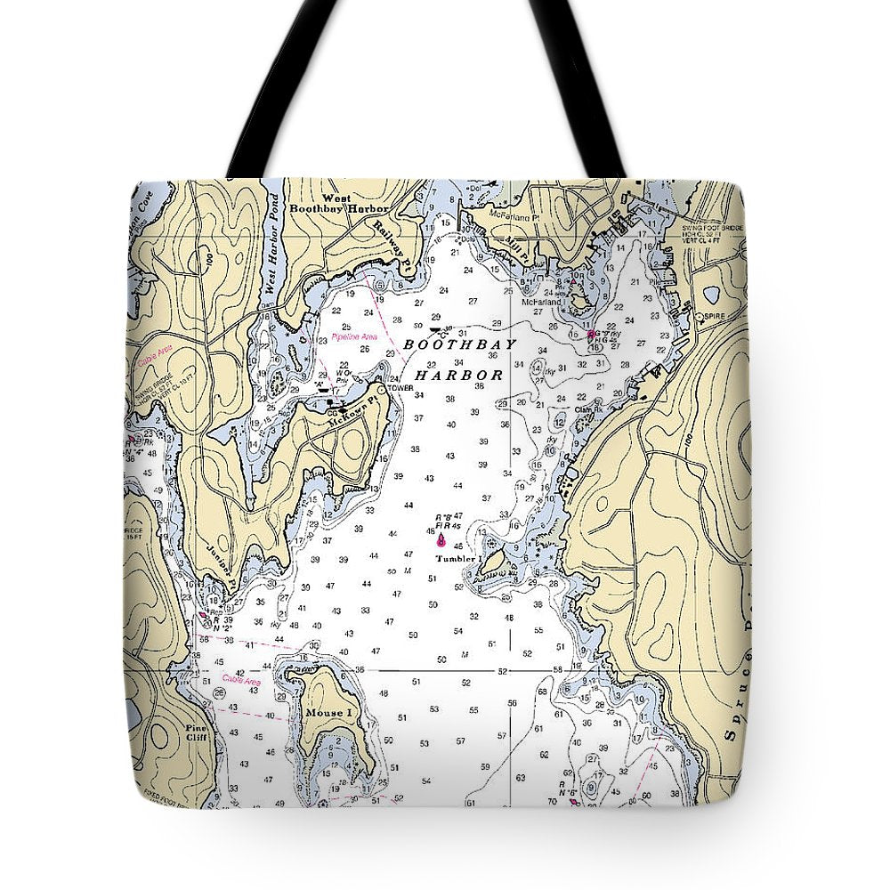 Boothbay Harbor-maryland Nautical Chart - Tote Bag