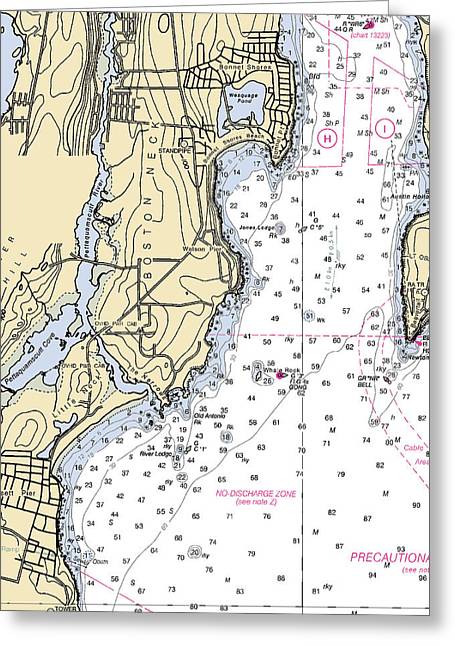 Boston Neck-rhode Island Nautical Chart - Greeting Card