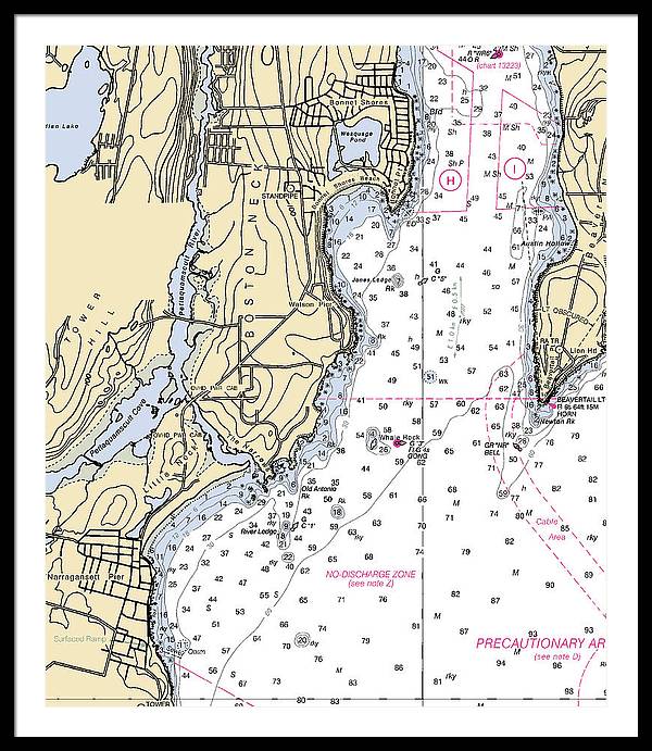 Boston Neck-rhode Island Nautical Chart - Framed Print