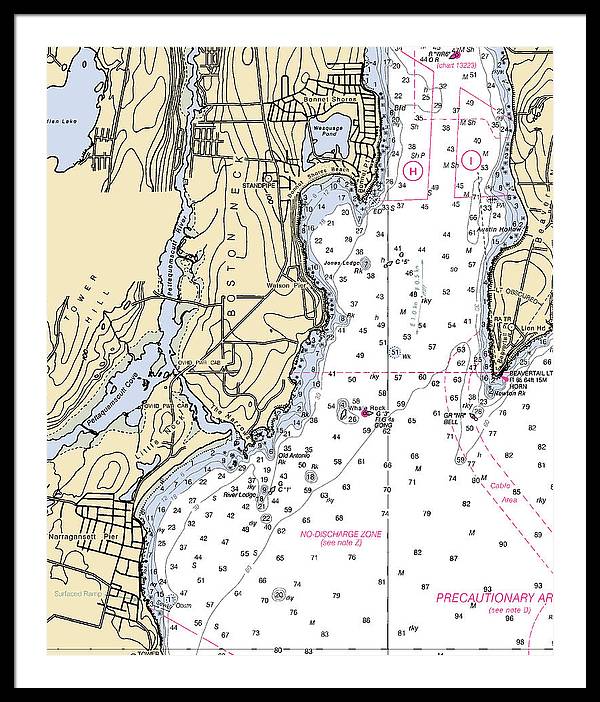 Boston Neck-rhode Island Nautical Chart - Framed Print