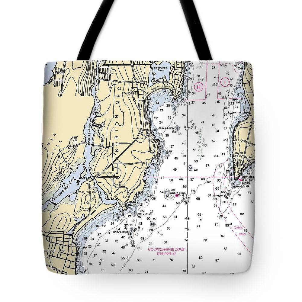 Boston Neck-rhode Island Nautical Chart - Tote Bag