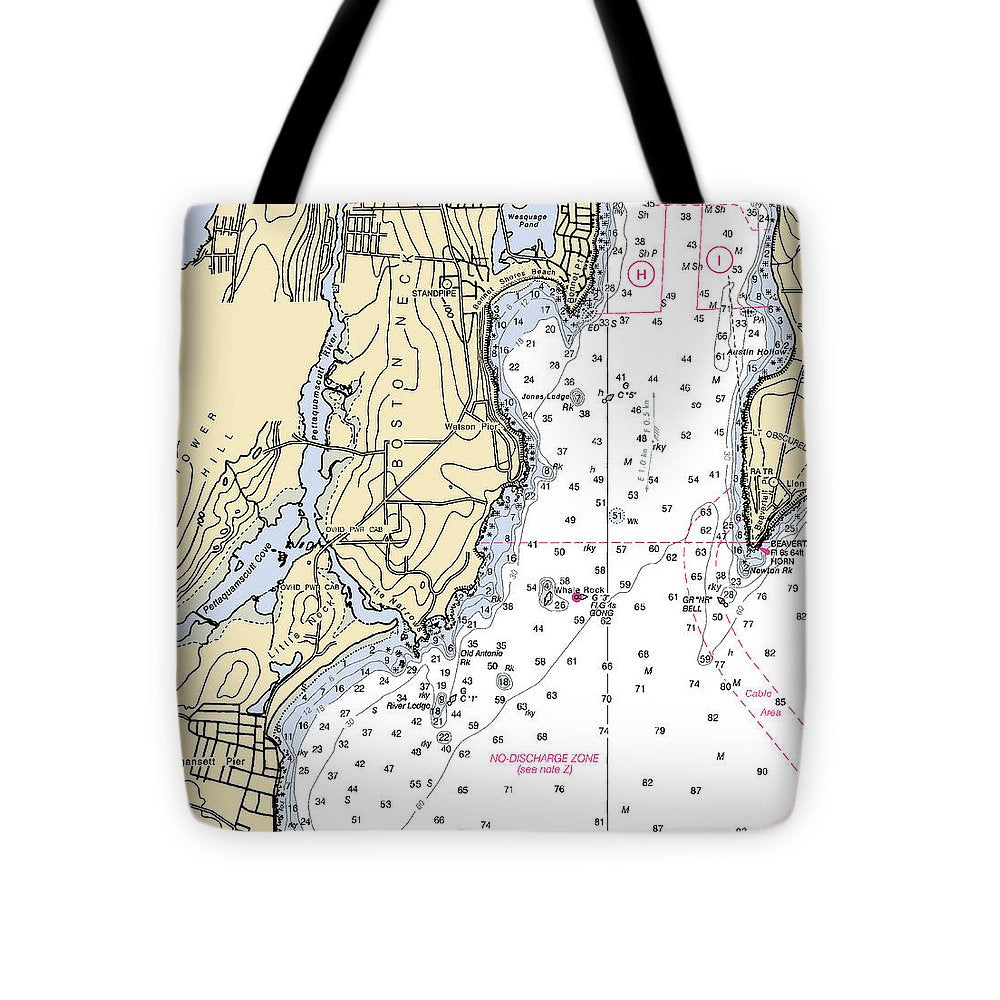 Boston Neck-rhode Island Nautical Chart - Tote Bag
