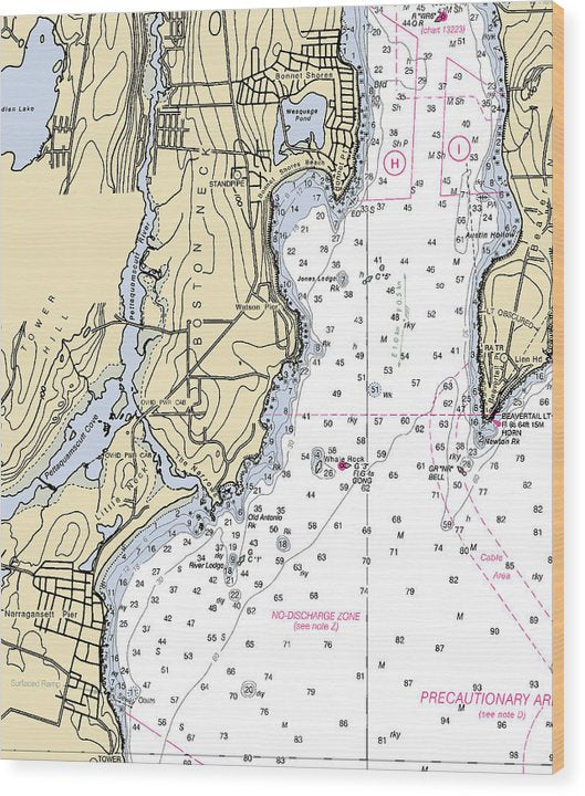 Boston Neck-Rhode Island Nautical Chart Wood Print